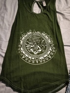 Green Tank Top with White Aztec Medallion